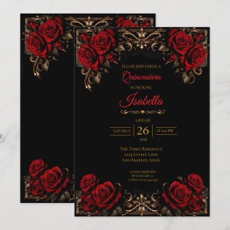 Gothic Halloween Floral Quinceanera Einladung