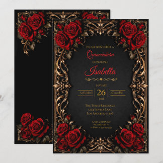Gothic Halloween Floral Quinceanera Einladung
