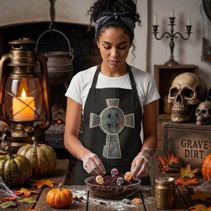 Gothic Halloween Friedhof Grabkreuz Zeichnung Schürze