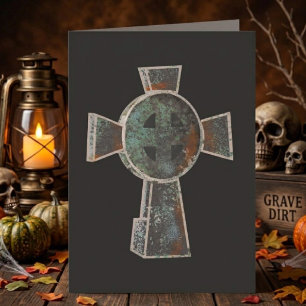 Gothic-Halloween-Friedhof-Grabstein-Kreuz-Zeichnun Karte