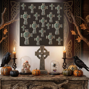 Gothic-Halloween-Friedhof-Grabstein-Kreuz-Zeichnun Leinwanddruck