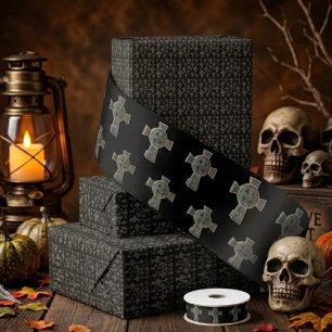 Gothic-Halloween-Friedhofs-Grabstein-Kreuz-Zeichnu Geschenkpapier