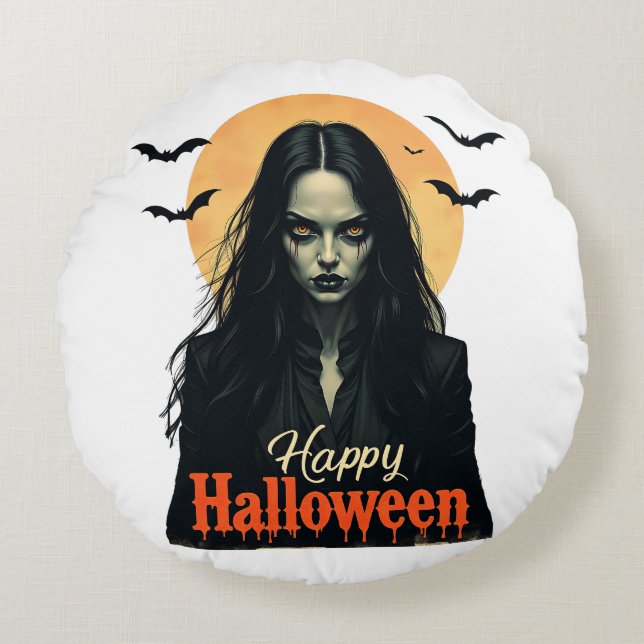 Gothic Halloween Hexe Rundes Kissen (Vorderseite)
