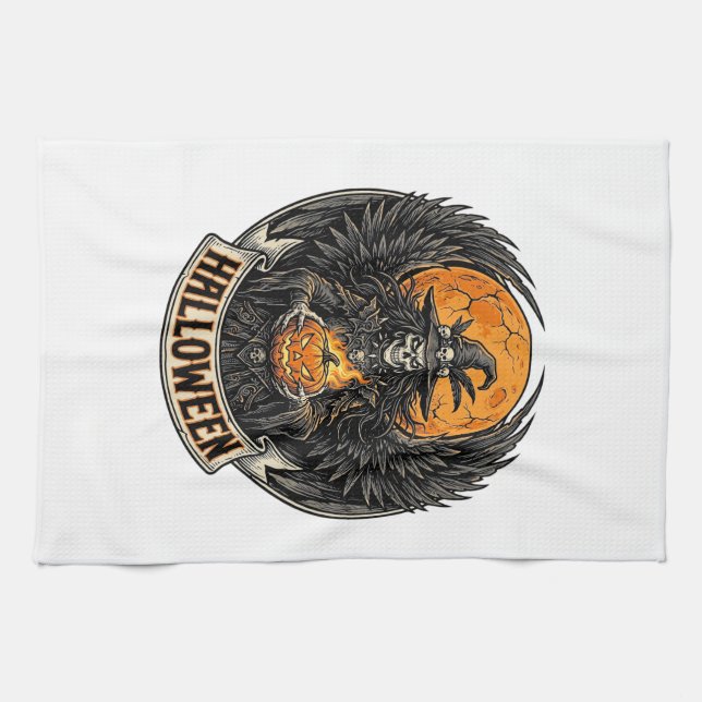 Gothic Halloween Hexe Vintage Geschirrtuch (Horizontal)