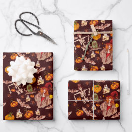 Gothic Halloween Hexen Skelettmuster Geschenkpapier Set