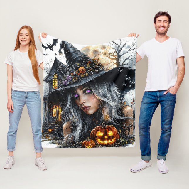 Gothic Halloween Hexenillustration Fleecedecke (Beispiel)