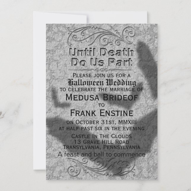 Gothic Halloween Hochzeit | Flying Bats Shadow Inv Einladung (Vorderseite)