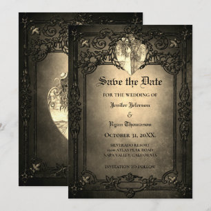 Gothic Halloween Hochzeit Save-the-Date-Einladung Ankündigung