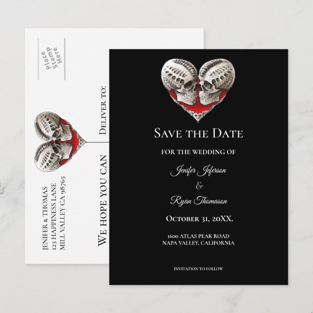 Gothic Halloween-Hochzeit Save-the-Date Postkarte (Vorne/Hinten)