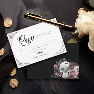 Gothic Halloween Hochzeitscoffin Blumenschädel UAW RSVP Karte