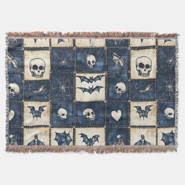 Gothic Halloween Jeans Patchwork Muster Decke (Vorderseite)