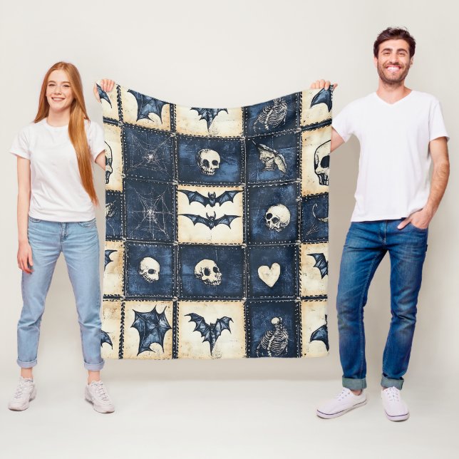 Gothic Halloween Jeans Patchwork Muster Fleecedecke (Beispiel)