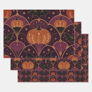 Gothic Halloween-Kürbis-Damaskus-Geschenkpapier Geschenkpapier Set