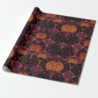 Gothic Halloween-Kürbis und Fledermaus-Damaskus Geschenkpapier