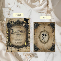 Gothic Halloween-Party-Einladung Totenkopf Rosen V
