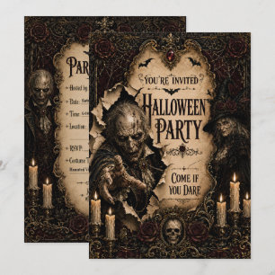 Gothic Halloween-Party I mit unheimlicher Hexe Einladung