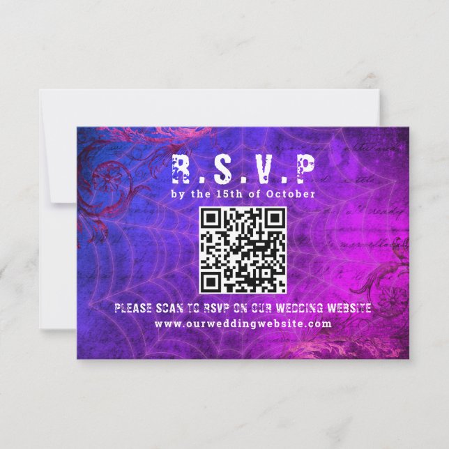 Gothic Halloween QR Code Wedding RSVP Karte (Vorderseite)