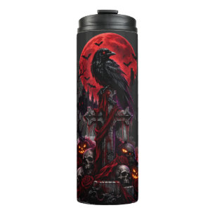 Gothic Halloween Rabe Friedhof Kürbis Thermosbecher