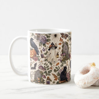 Gothic Halloween Ravens Cats Ghosts Floral Pattern Kaffeetasse