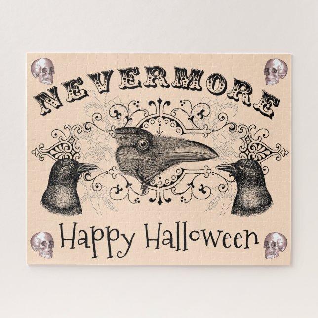 Gothic Halloween Ravens Skulls Never More (Horizontal)