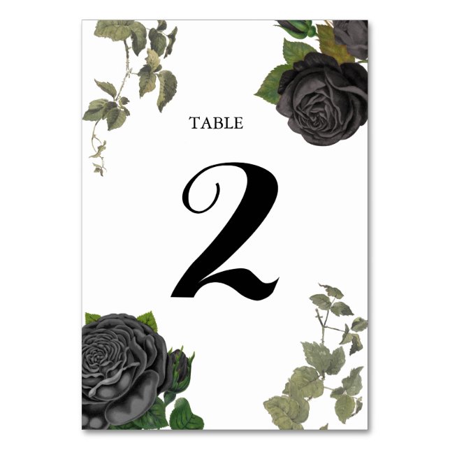 Gothic Halloween Rose White Wedding Tischnummer (Vorderseite)
