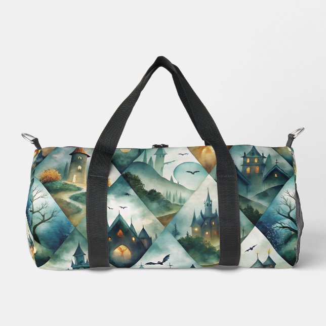 Gothic Halloween-Schloss-Muster Duffle Bag (Vorderseite)
