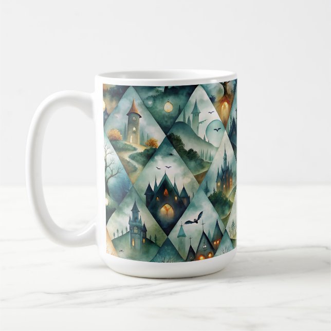 Gothic Halloween-Schloss-Muster Kaffeetasse (Links)