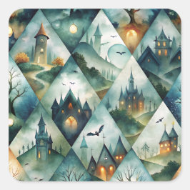 Gothic Halloween-Schloss-Muster Quadratischer Aufkleber