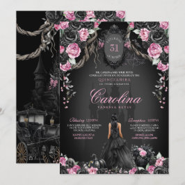 Gothic Halloween Schwarze Rose Prinzessin Quinceañ Einladung