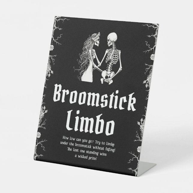 Gothic Halloween Skeleton Broomstick Limbo Sign Sockelschild (Vorderseite)