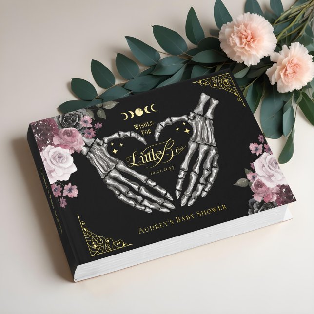 Gothic Halloween Skeleton Hands Heart Baby Shower Gästebuch (Gothic Halloween Skeleton Hands Heart Baby Shower Guest Book)