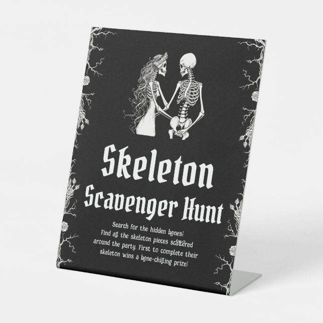 Gothic Halloween Skeleton Scavenger Hunt Sign Sockelschild (Vorderseite)
