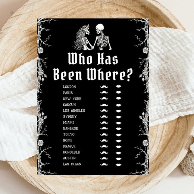 Gothic Halloween Skelett, der war, wo Spiel Einladung (Gothic Halloween Skeleton Who Has Been Where Game)