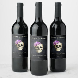 Gothic Halloween Skull Lila Rose Personalisiert Weinetikett