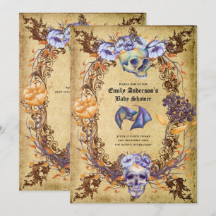 Gothic Halloween Skulls Party Invite Watercolor Einladung