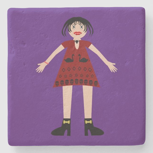 Gothic Halloween Vampire Lady Steinuntersetzer (Vorderseite)