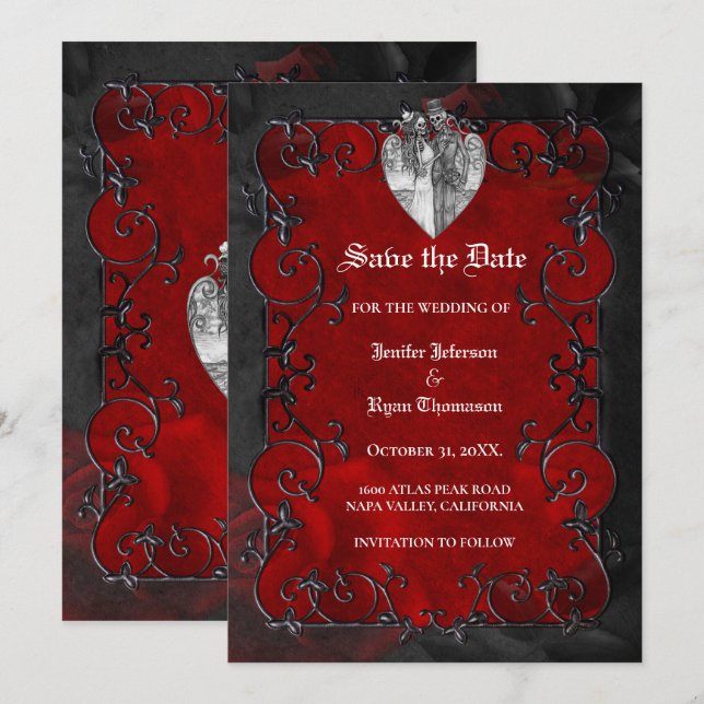 Gothic halloween wedding save the date invitation (Devant / Derrière)