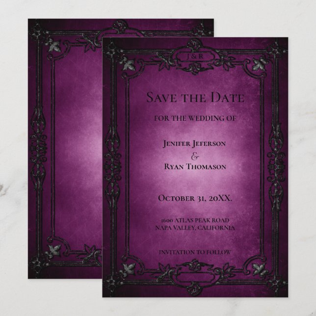 Gothic halloween wedding save the date invitation ankündigung (Vorne/Hinten)