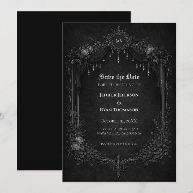 Gothic halloween wedding save the date invitation ankündigung (Vorne/Hinten)