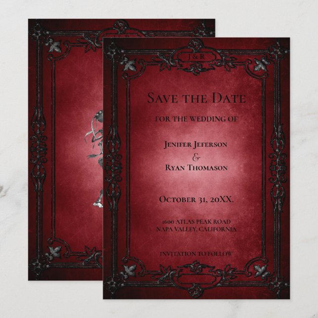 Gothic halloween wedding save the date invitation ankündigung (Vorne/Hinten)
