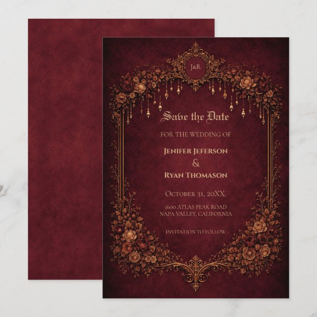 Gothic halloween wedding save the date invitation ankündigung (Vorne/Hinten)