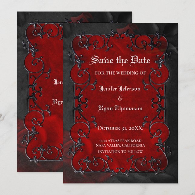Gothic halloween wedding speichern Sie das Datum E Ankündigung (Vorne/Hinten)
