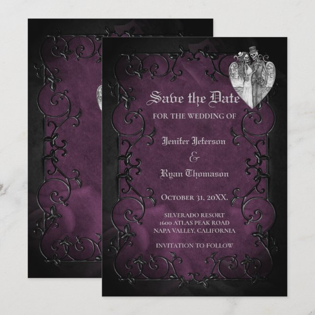 Gothic halloween wedding speichern Sie das Datum E Ankündigung (Vorne/Hinten)