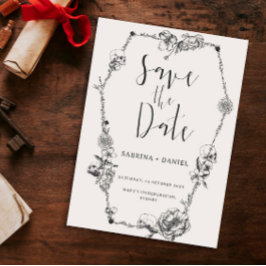 Gothic Hand gezeichnete Blume Skull Save the Date  Einladung