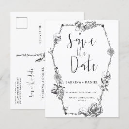 Gothic Hand gezeichnete Blume Skull Save the Date Postkarte