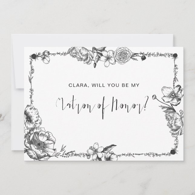 Gothic Hand gezogene Blume Hochzeitskarte Einladung (Vorderseite)