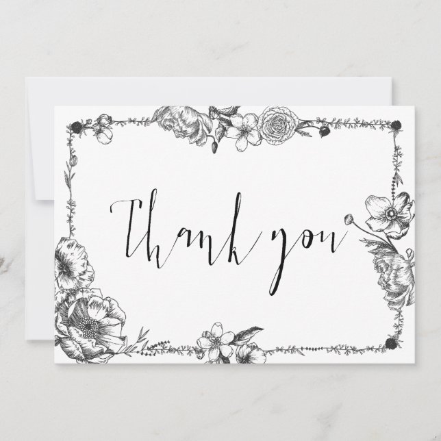 Gothic Hand gezogene Blume Hochzeitskarte Einladung (Vorderseite)