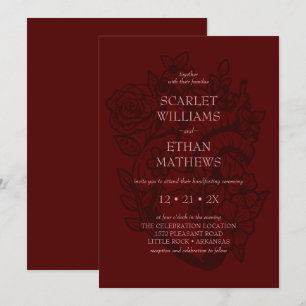 Gothic Handfasting Blood Red Floral Heart Elegant Einladung