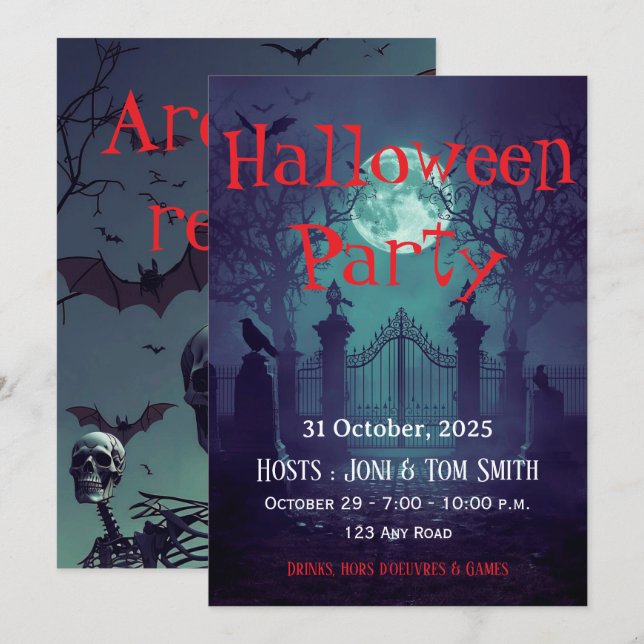 Gothic Haunted Gate Invitation | Spooky Halloween  (Devant / Derrière)