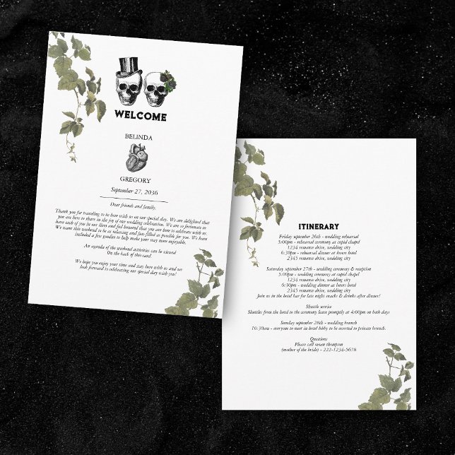 Gothic Heart Floral Skull Hochzeitreise Programm (Gothic Heart Floral Skull Wedding Itinerary Program)